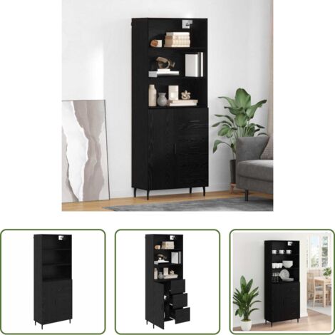 vidaXL Credenza in legno stratificato -  Credenza con cassetto Rovere Nero 69,5 x 34 x 180 cm