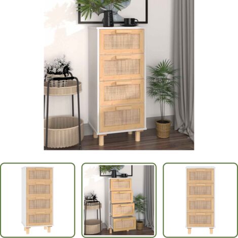 vidaXL Credenza in pino -  Credenza Bianca 40x30x90cm Legno Massello Pino Rattan Naturale