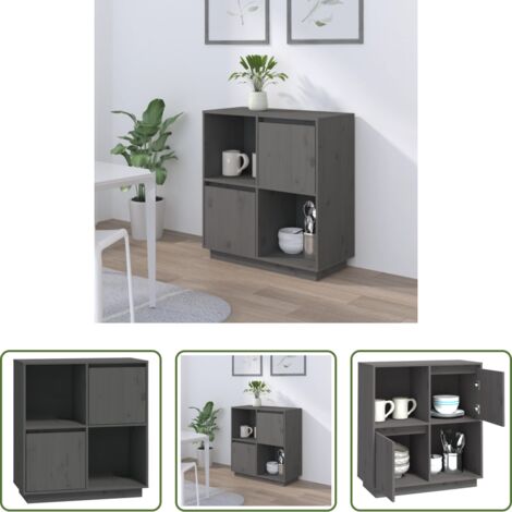vidaXL Credenza in pino - Credenza Grigia 74x35x80 cm in Legno Massello di Pino