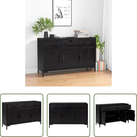 vidaXL Credenza in pino -  Credenza Nera 110x35x70 cm in Legno Massello di Pino