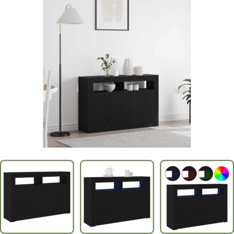 vidaXL Credenza LED - Credenza Rovere Nero 116 x 30 x 75 cm Legno multistrato