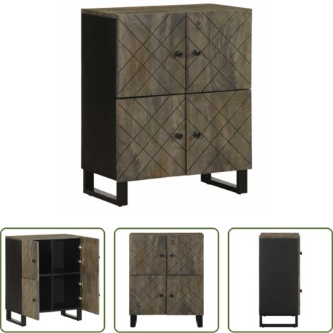 vidaXL Credenza mango -  Credenza Nera 60x33x75 cm in Legno Massello di Mango
