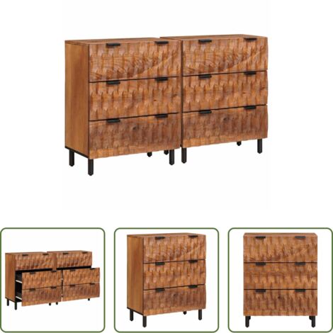 vidaXL Credenza marrone -  Credenza 2 pcs Finitura Marrone Acacia 60 x 33 x 75 cm