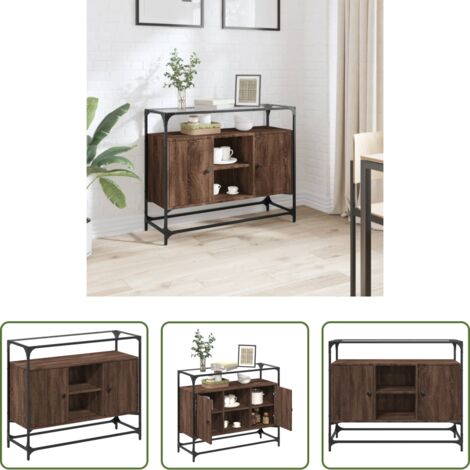 vidaXL Credenza marrone -  Credenza Piano Vetro Rovere Marrone 98x35x81 Legno Multistrato