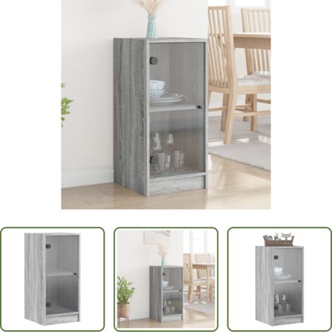 vidaXL Credenza -  Mobile con Ante in Vetro Grigio Sonoma 35x37x75,5 cm