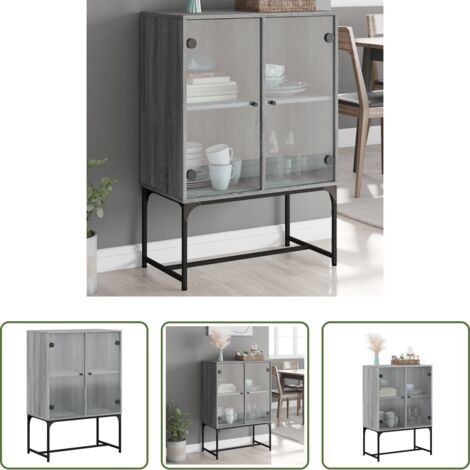vidaXL Credenza -  Mobile con Ante in Vetro Grigio Sonoma 69x37x100 cm