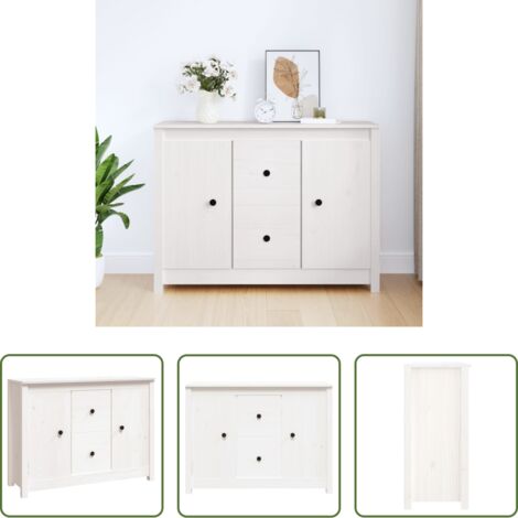 vidaXL Credenza moderna -  Credenza Bianca 100x35x74 cm in Legno Massello di Pino