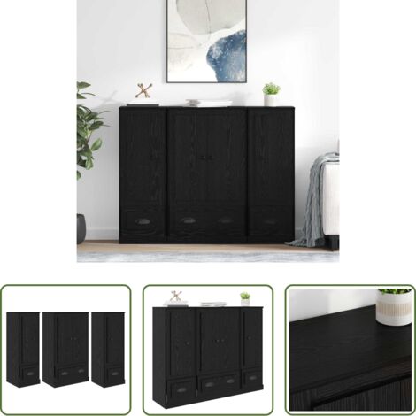 vidaXL Credenza moderna -  Credenza con cassetto 3 pcs Rovere Nero Legno multistrato