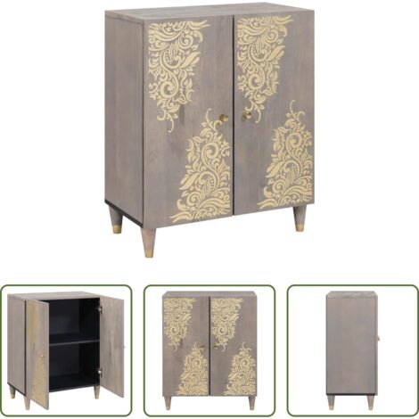 vidaXL Credenza moderna -  Credenza Grigio e Oro 60 x 33 x 75 cm Legno di mango massello