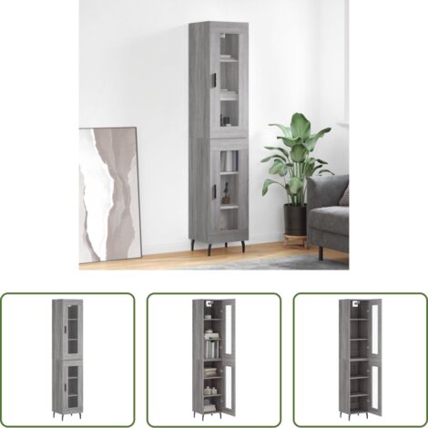 vidaXL Credenza moderna -  Credenza Grigio Sonoma 34,5x34x180 cm in Legno Multistrato