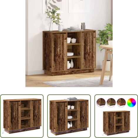 vidaXL Credenza moderna -  Madia LED Legno vecchio 90 x 32 x 75 cm Legno multistrato