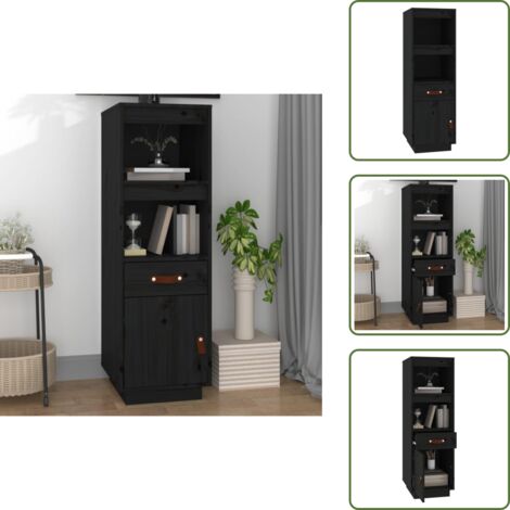 - vidaXL Credenza Nera 34x40x108,5 cm in Legno Massello di Pino -