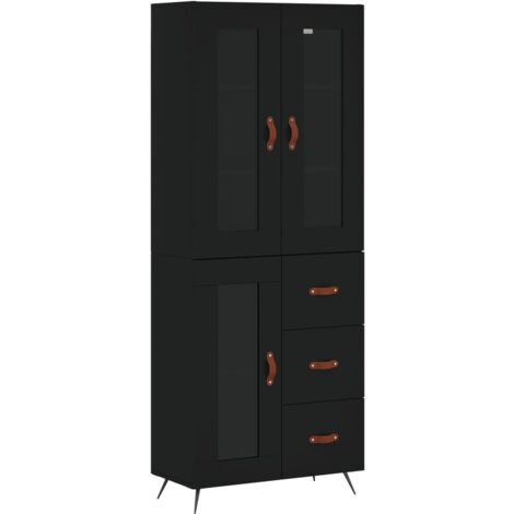 vidaXL Credenza Nera 69,5x34x180 cm in Legno Multistrato