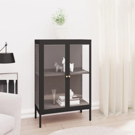 vidaXL Credenza Nera 75x35x105 cm in Acciaio e Vetro