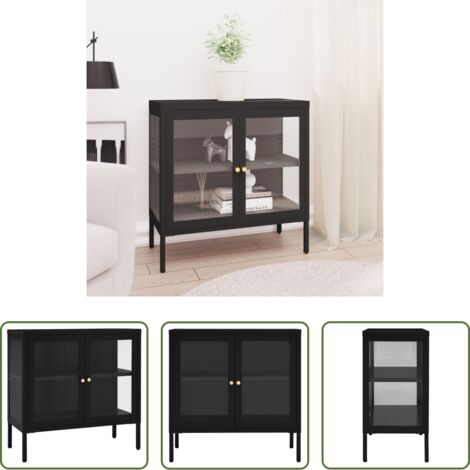 vidaXL Credenza nera -  Credenza Nera 70x35x70 cm in Acciaio e Vetro