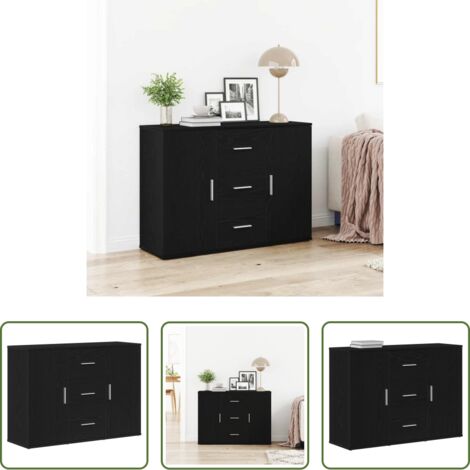 vidaXL Credenza nero -  Credenza Rovere Nero 91x29,5x65 cm in Legno Multistrato