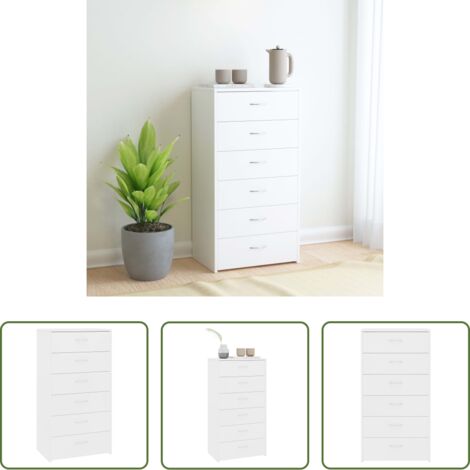vidaXL Credenza per camera da letto -  Credenza con 6 Cassetti Bianca 50x34x96 cm in Legno Multistrato