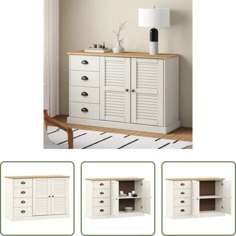 vidaXL Credenza per soggiorno -  Credenza Cassetti VIGO 113x40x75 cm Legno Massello Pino Bianco