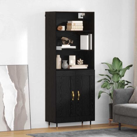 vidaXL Credenza Rovere nero 69,5 x 34 x 180 cm Legno multistrato