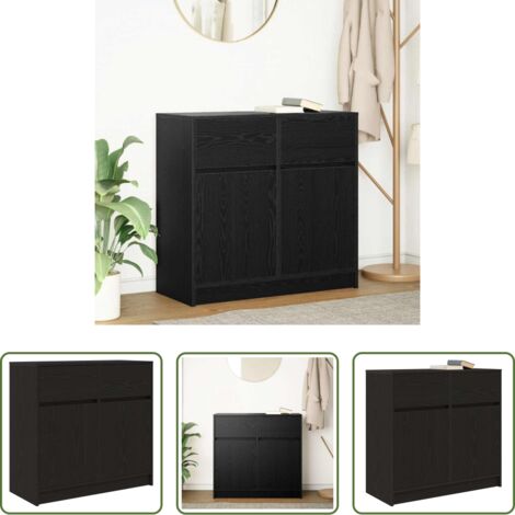 vidaXL Credenza Rovere Nero -  Credenza con Cassetto Rovere Nero 80x34x76 cm Legno Multistrato