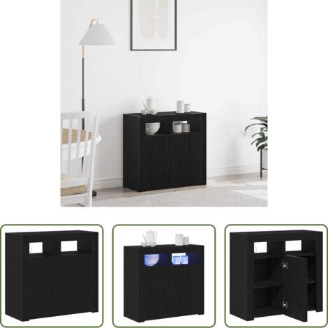 vidaXL Credenza Rovere Nero -  Credenza Rovere Nero 80 x 35 x 75 cm Legno multistrato