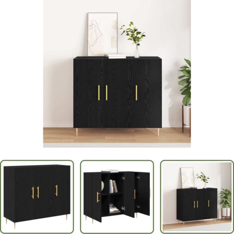 vidaXL Credenza rovere nero -  Credenza Rovere Nero 90 x 34 x 80 cm Legno multistrato
