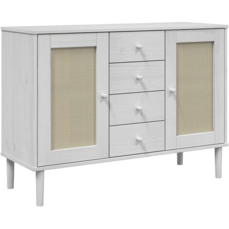 vidaXL Credenza SENJA Aspetto Rattan Bianco 112x40x80 cm Massello Pino
