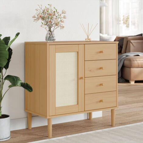 vidaXL Credenza SENJA Aspetto Rattan Marrone 80x40x80 cm Massello Pino