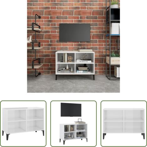 vidaXL Credenza TV -  Mobile TV con Gambe in Metallo Bianco Lucido 69,5x30x50 cm