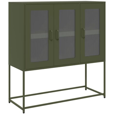 vidaXL Credenza Verde Oliva 100,5x39x107 cm Acciaio Laminato a Freddo