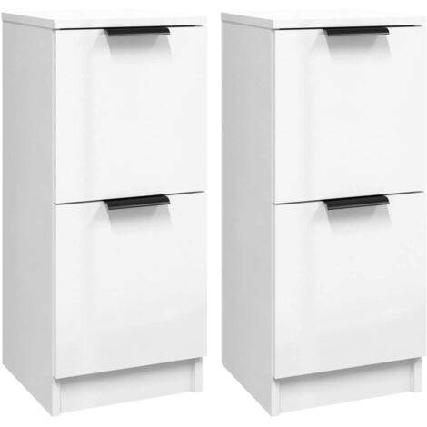 vidaXL Credenze 2 pz Bianco Lucido 30x30x70 cm in Legno Multistrato