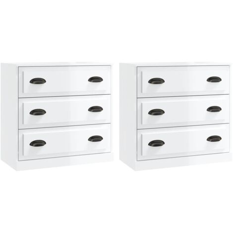 vidaXL Credenze 2 pz Bianco Lucido in Legno Multistrato