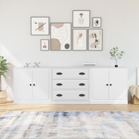 vidaXL Credenze 3 pz Bianco in Legno Multistrato