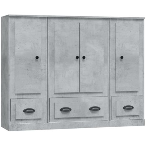 vidaXL Credenze 3 pz Grigio Cemento in Legno Multistrato