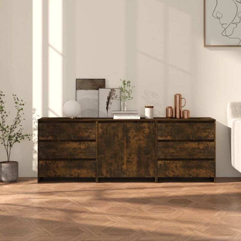 Vidaxl - Credenze 3 pz Rovere Fumo in Legno Multistrato