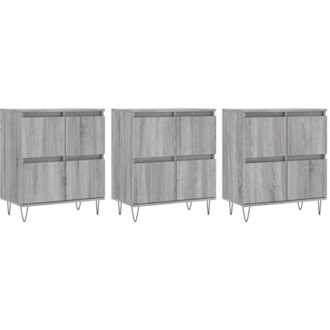 vidaXL Credenze 3 pz Grigio Sonoma in Legno Multistrato