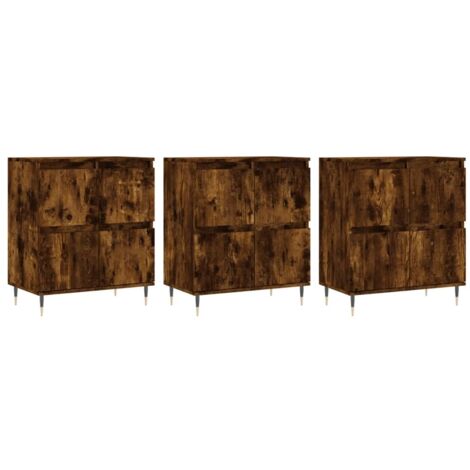 vidaXL Credenze 3 pz Rovere Fumo in Legno Multistrato