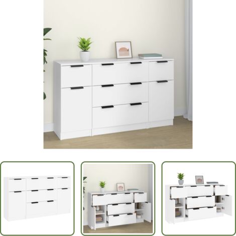 vidaXL Credenze bianche -  Set di Credenze 3 pz in Legno Multistrato Bianco
