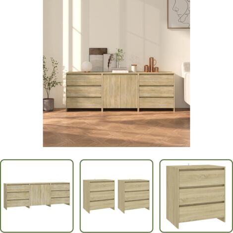 vidaXL Credenze con ante -  Credenze 3 pz Rovere Sonoma in Legno Multistrato