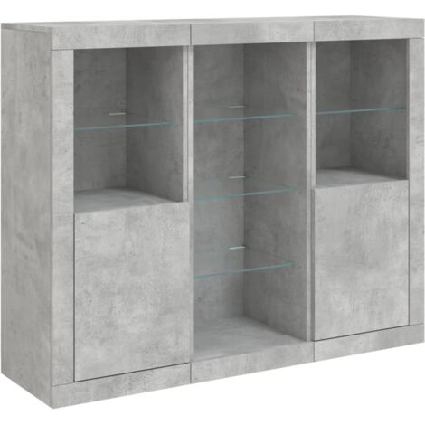 vidaXL Credenze con Luci LED 3 pz Grigio Cemento in Legno Multistrato