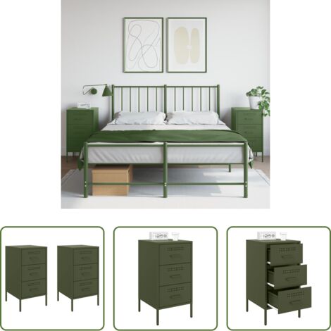 vidaXL Credenze in acciaio -  Comodini 2 pz Verde Oliva 36x39x68 cm in Acciaio