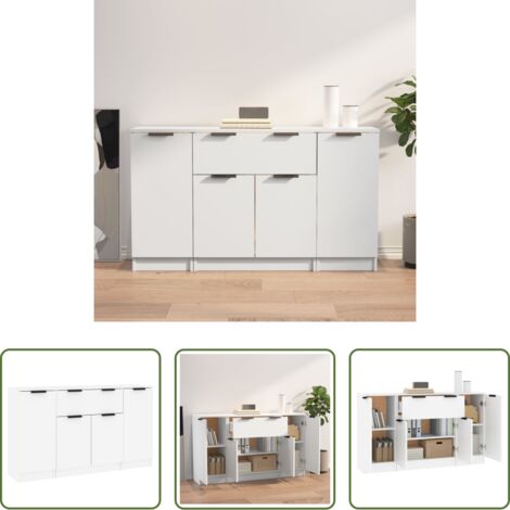 vidaXL Credenze moderne -  Credenze 3 pz Bianco in Legno Multistrato