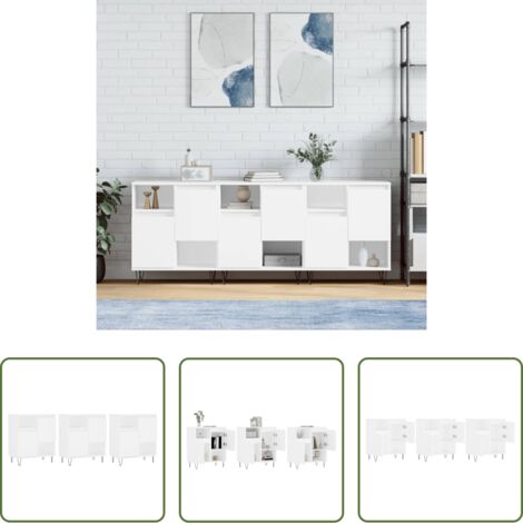vidaXL Credenze per casa -  Credenze 3 pz Bianco in Legno Multistrato