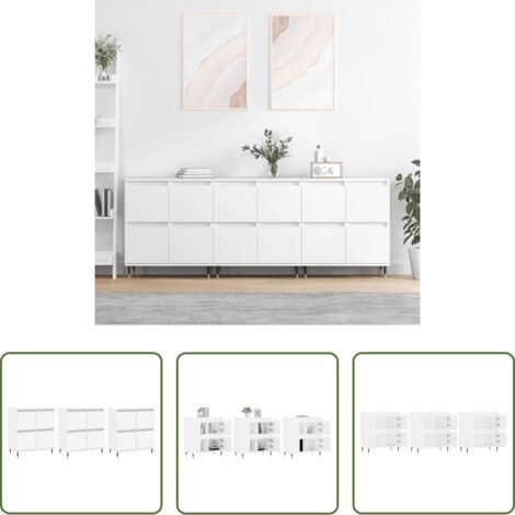 vidaXL Credenze per casa -  Credenze 3 pz Bianco in Legno Multistrato