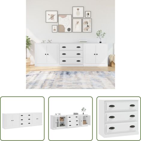 vidaXL Credenze per casa -  Credenze 3 pz Bianco in Legno Multistrato