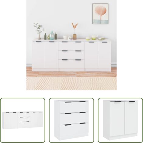 vidaXL Credenze per soggiorno -  Credenze 3 pz Bianche in Legno Multistrato