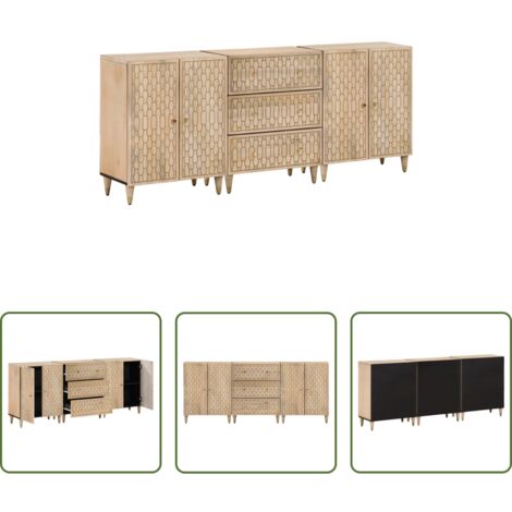 vidaXL Credenze retrò -  Credenze 3 pz 60x33x75 cm in Legno Massello di Mango