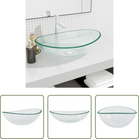 vidaXL Cristal templado -  Lavabo de vidrio templado transparente 54,5x35x15,5 cm