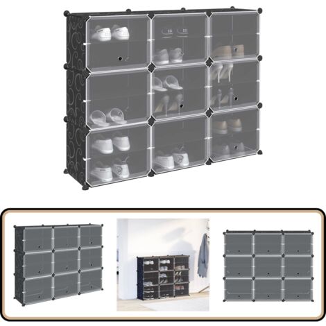 vidaXL Cubes de rangement 9 pcs avec portes noir PP