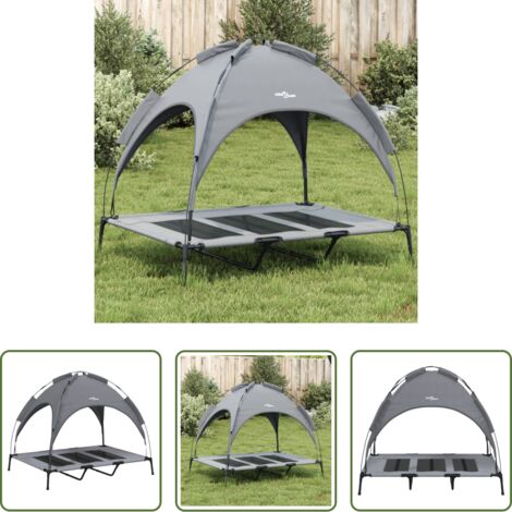 vidaXL Cuccia con baldacchino -  Lettino per Cani con Tetto Tessuto Oxford Antracite e Acciaio